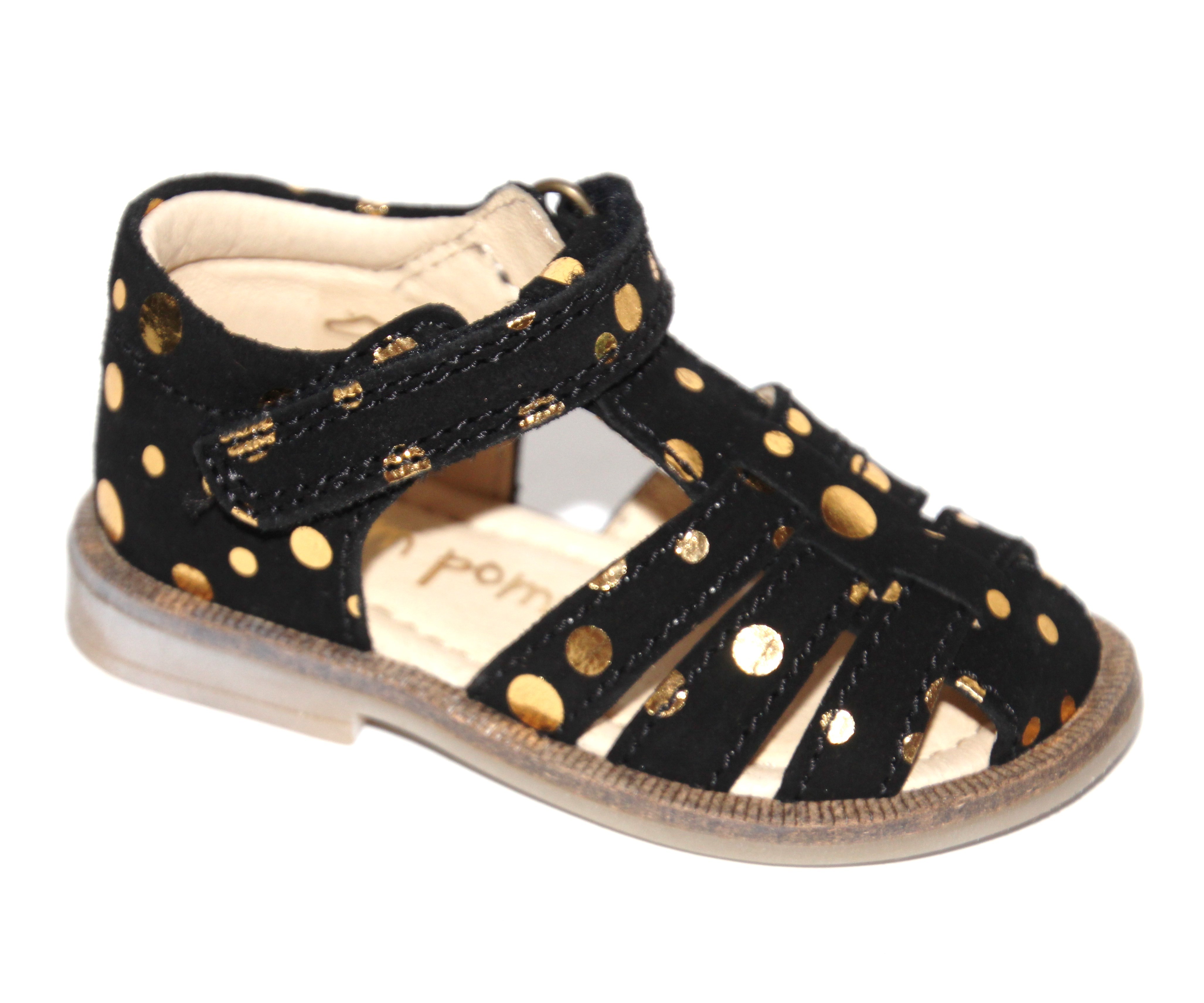 Pom Pom Sandal I Black Gold Dot